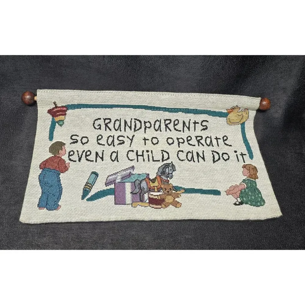 Grandparents Easy To Operate A Child Can Do It Embroidered Hanging Wall Decor